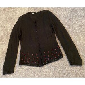 St. Michaels Marks & Spencer Mohair Cardigan Sweater Black Rose Sequin Accent 16